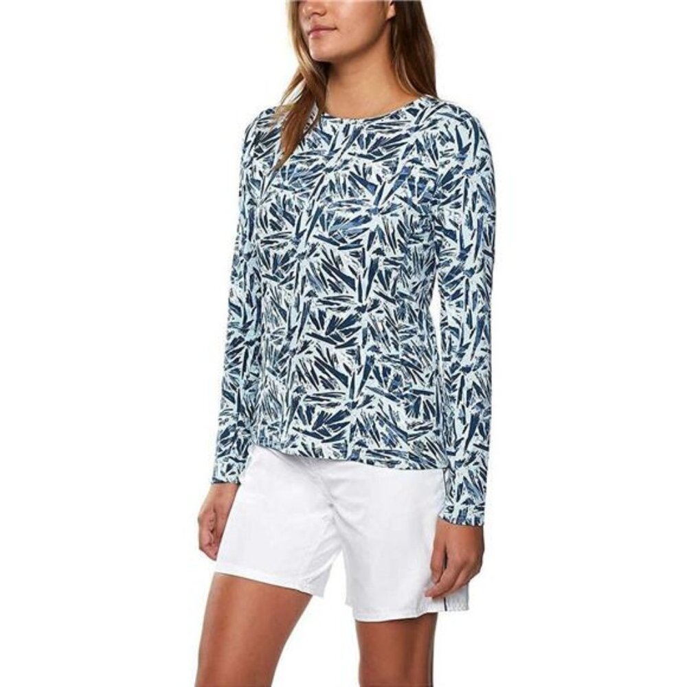 Hang Ten Womens Long Sleeve Rashguard (Palm Print Ballad Blue, Small) - Picture 2 of 5